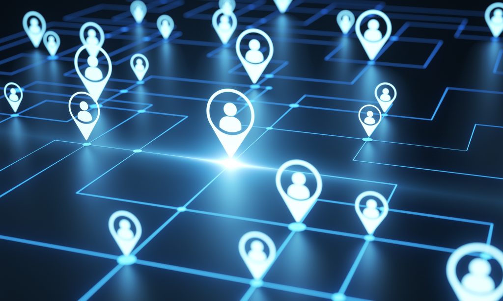 A network of people on a blue background.