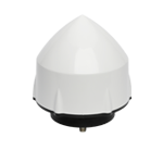 Antenne GPS conique blanche avec une base noire, isolée sur un fond blanc.