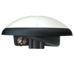 Une antenne GPS en forme de dôme noir et blanc avec un port de connexion sur le côté.