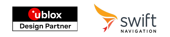 Logos of u-blox Design Partner and Swift Navigation.