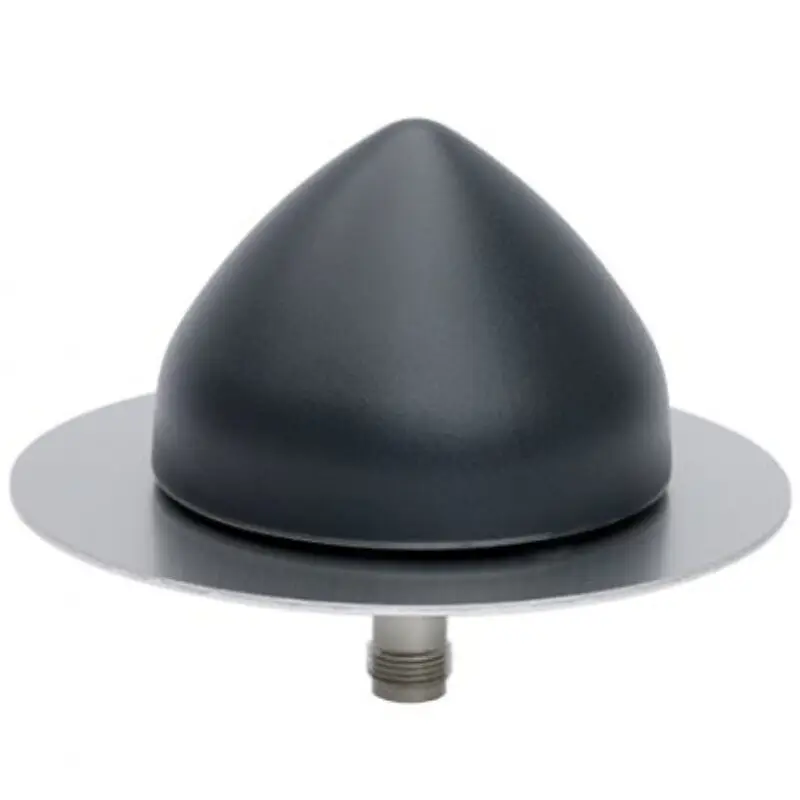 A black cone shaped antenna on a white background.