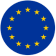 A blue circle with twelve yellow stars arranged in a circle, representing the flag of the European Union.