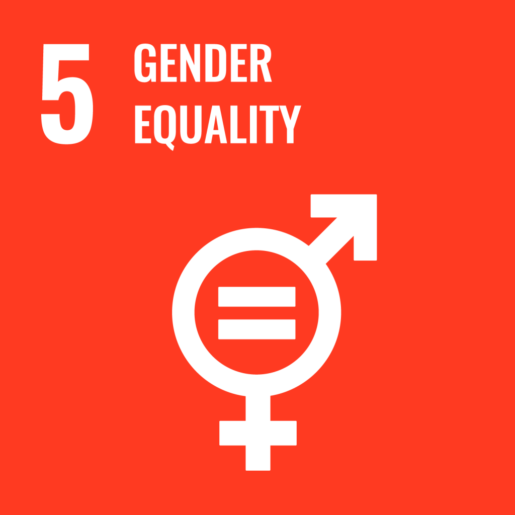 Gender equality logo on a red background.