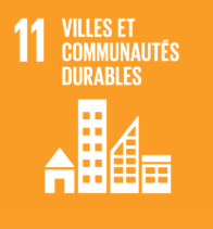 Orange graphic with the number 11, white building icons, and the French text "Villes et communautés durables" representing Sustainable Development Goal 11.
