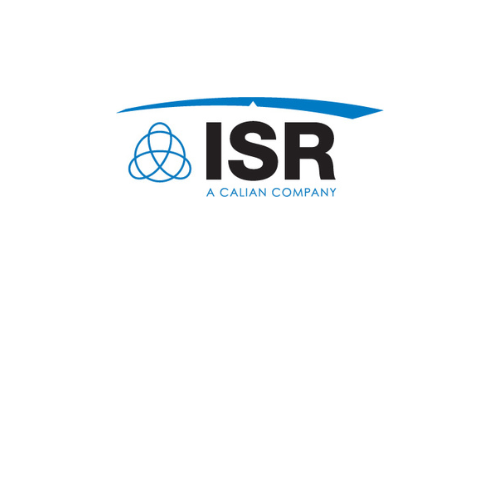 Logo d'ISR, une entreprise de Calian, représentant une courbe bleue stylisée au-dessus de l'acronyme « ISR » en lettres noires grasses, avec une icône de globe à gauche.