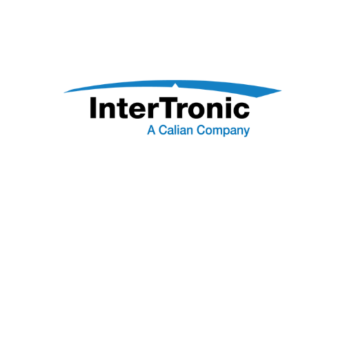 Logo d'InterTronic, comportant un texte stylisé bleu avec une courbe acendante au-dessus, et le slogan « A Calian Company » en dessous.