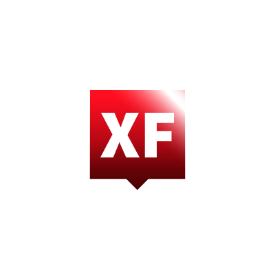 Logo featuring the letters "XF" in white on a red gradient background with a pointed lower edge.