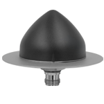 A black dome-shaped security camera with a silver base and mounting fixture.