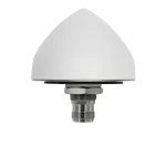 A small, dome-shaped white GPS antenna with a metal base is shown against a white background.