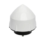 A white, conical GPS antenna with a black base, isolated on a white background.