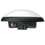 A black and white dome-shaped GPS antenna with a connector port on the side.