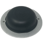 A round, black rubber dome with a flat, silver circular base, featuring four small holes near the edge.