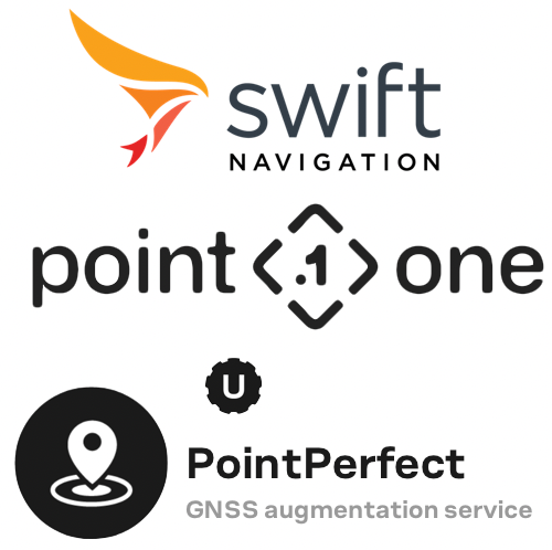 Logos of Swift Navigation, Point One, and PointPerfect GNSS augmentation service.