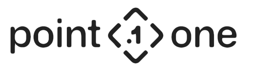 Logo with the text 'point one' separated by a diamond-shaped symbol containing '.1' inside angle brackets.