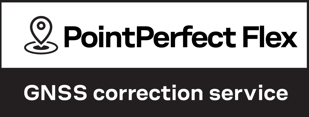 Logo for PointPerfect Flex above the text "GNSS correction service" in black and white.