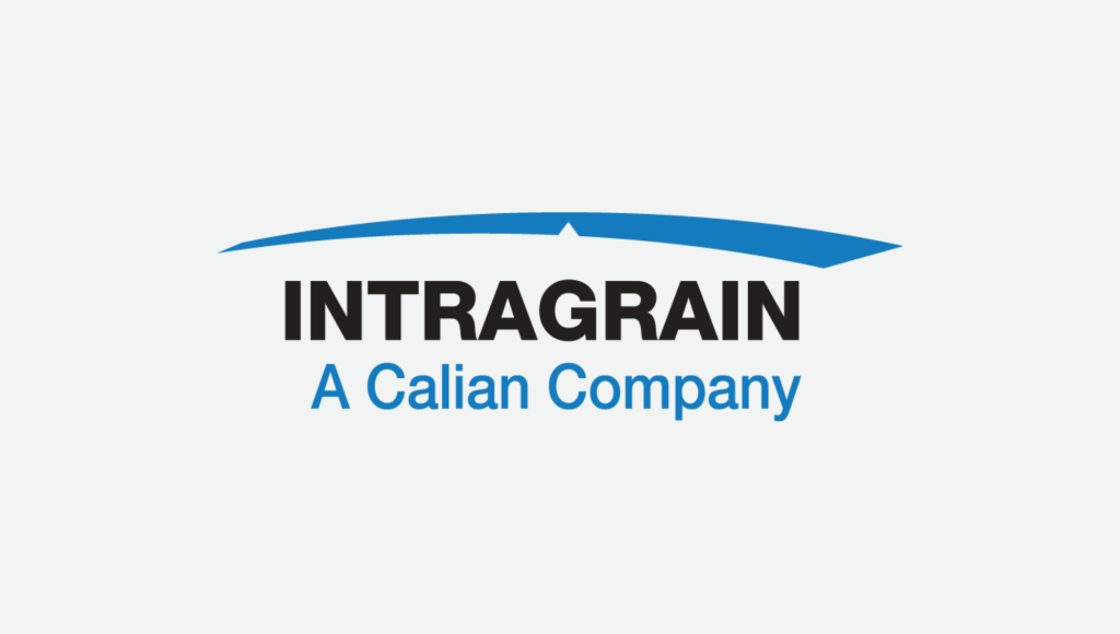 INTRAGRAIN logo with a blue curved line above the name and the text "A Calian Company" in blue below the main title.
