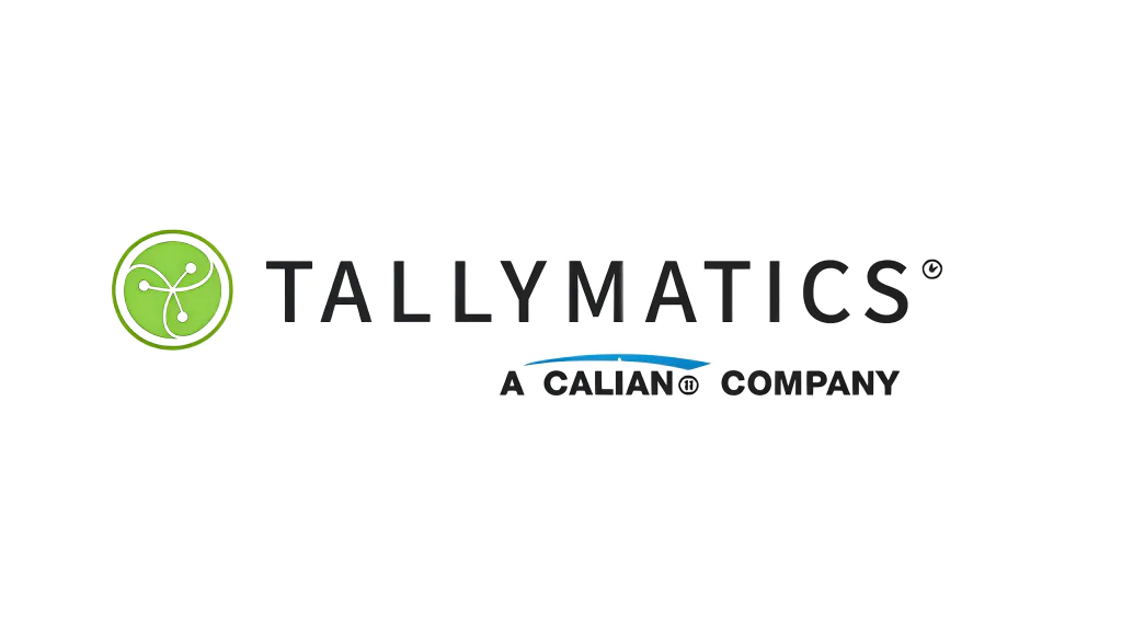 Tallymatics logo featuring a green circular icon with network nodes and text reading "Tallymatics, A Calian Company" on a white background.