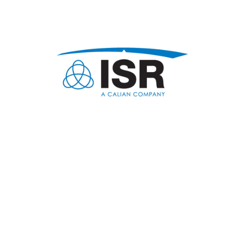 Logo for ISR, a Calian company, featuring the letters "ISR" in bold black, a blue abstract symbol, and a blue line arching above the text.