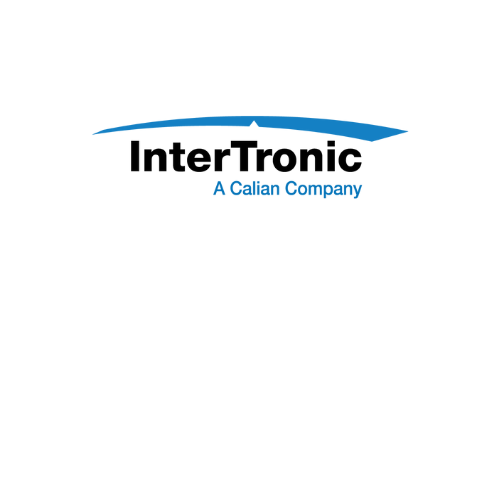 Logo with the text "InterTronic" in black and "A Calian Company" in blue, under a curved blue line resembling an arc.