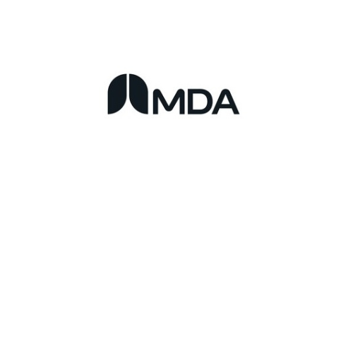 Black "MDA" text next to a stylized lung icon on a white background.