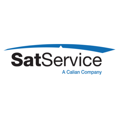 Logo of satservice, a calian company, featuring a stylized blue swoosh above the company name.