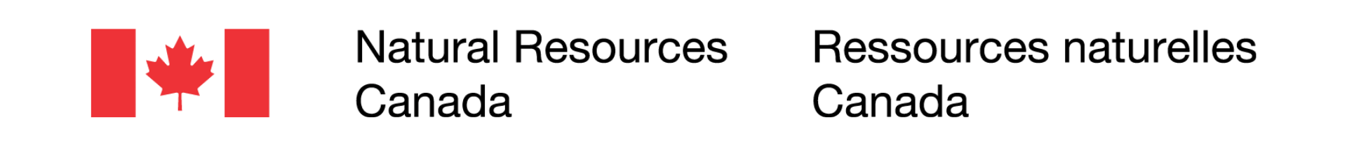 Drapeau canadien avec les textes "Natural Resources Canada" en anglais et "Ressources naturelles Canada" en français, affichés côte à côte.